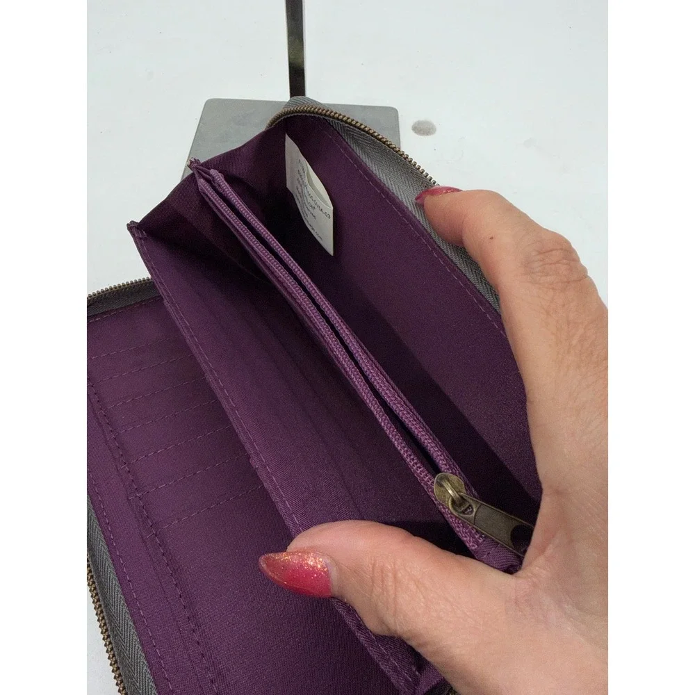 Travelon RFID Blocking Wristlet Wallet Gray Purple Nylon Travel Clutch New
